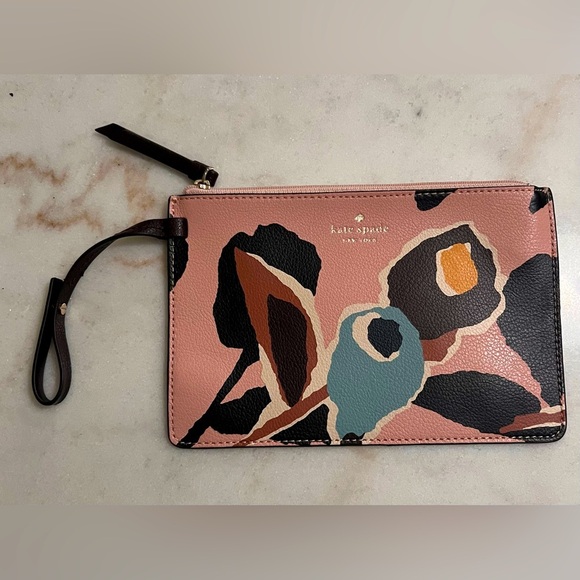 Kate Spade Paper Rose Leather Wristlet Pink with Gold Hardware - Picture 1 of 5